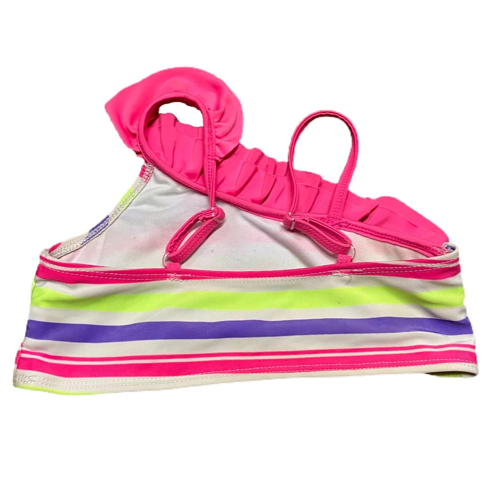 Jantzen Niñas Traje de Baño Bikini Top Talla 8 Rosa Púrpura Verde Rayas Foto 2 de 3