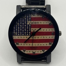 American Flag Watch With Black Band Stainless Steel Back Fashion NEEDS BATTERY