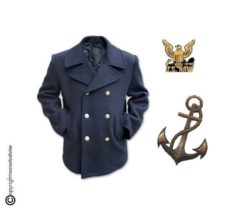 Giacca Giaccone Cappotto Marina Marinaio Vintage Navy Pea Coat
