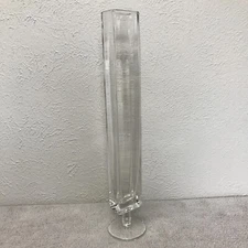 Tall Modern Rectangular Clear Heavy Glass Bud Vase Round Base Made Turkey 17.5"