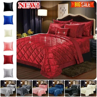 Modern Velvet Quilted Bedspread Throw Luxury Bedding Set Double King Super King