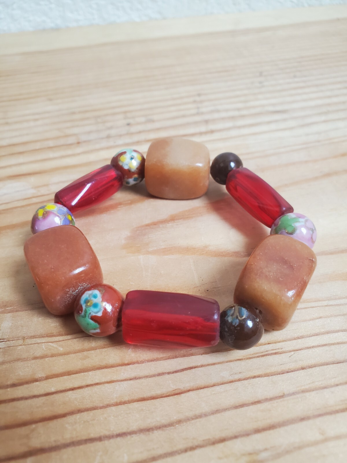 Handmade Bracelet Multicolor Stone Beads Chunky  Boho Art to Wear Stretch OSFM