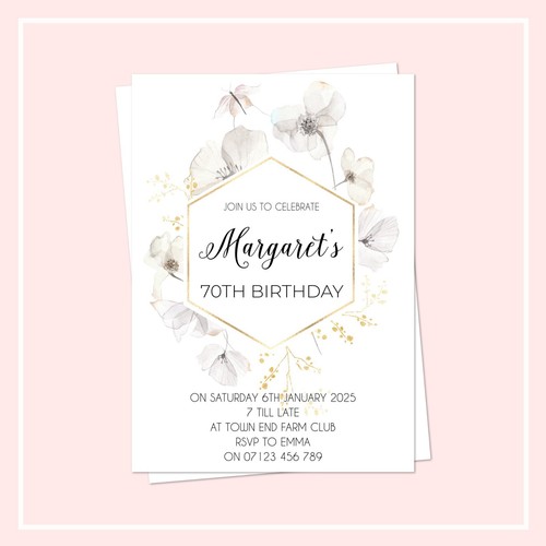 Inviti compleanno personalizzati chic grigio blush floreale 70° 40° 50° 80° - Foto 3 di 8