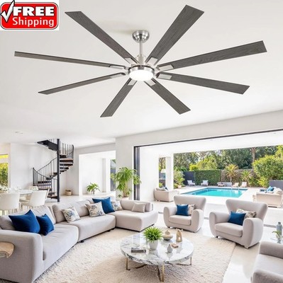 80 Inch Brushed Nickel Modern Ceiling Fans with Lights and Remote, Indoor/Outdoo