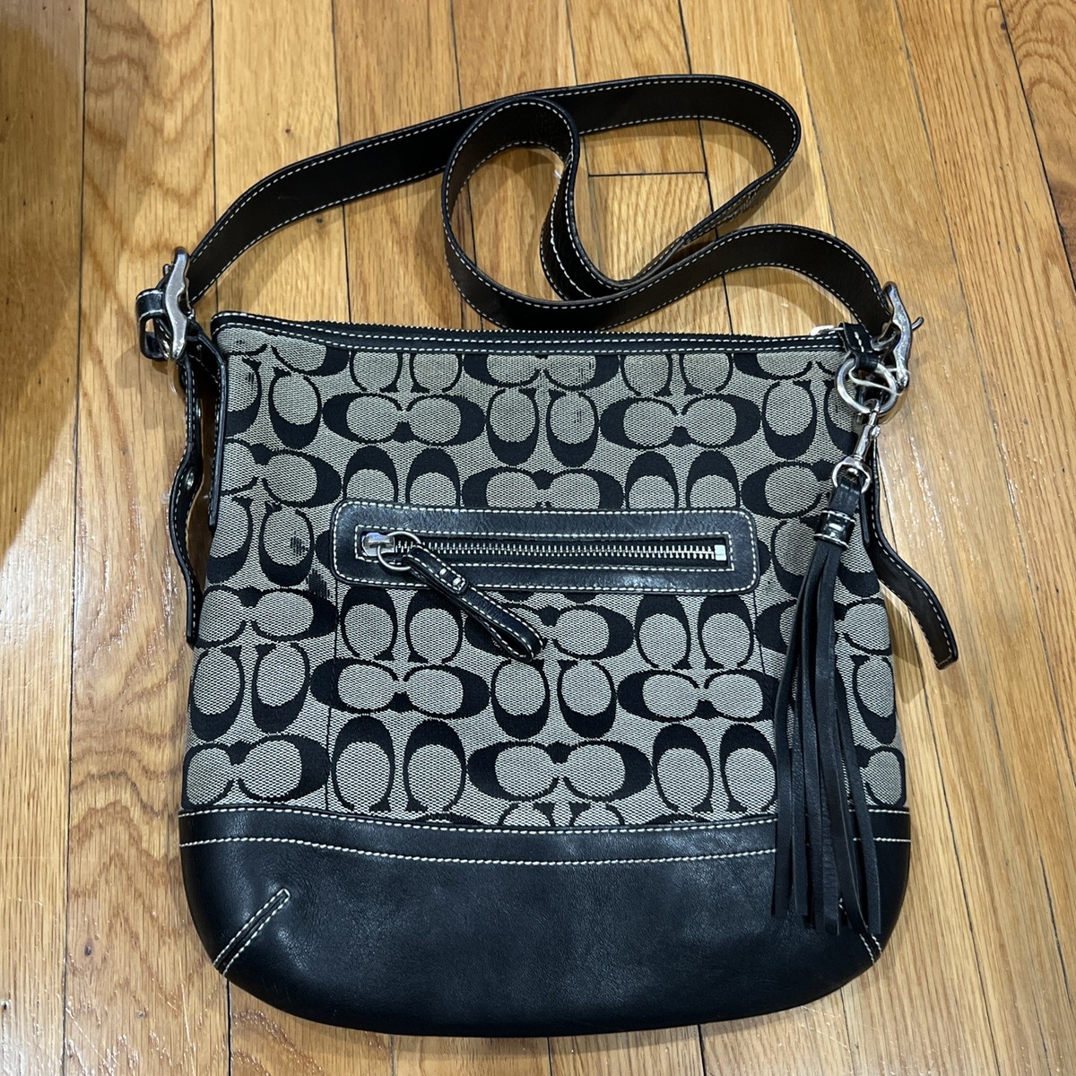 Coach 9362 Signature Soft Slim Duffle Shoulder Bag Gray & Black