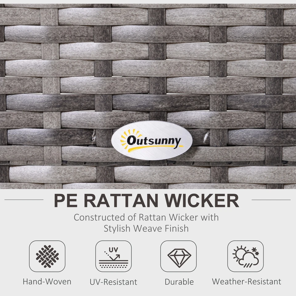 Garden Rattan Furniture 4 Seaters Half-round Patio Outdoor Sofa & Table - Grey - Image 3 of 4