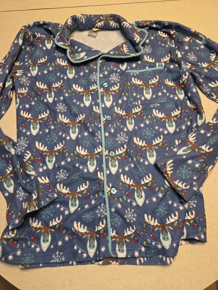 Nite Nite Munki Munki Christmas Pajama Set Size Large Blue Reindeer... - Image 2 of 4