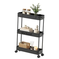 Black 3 Tier Slim Storage Cart - Rolling Utility - 1 Black - Bathroom Organizer