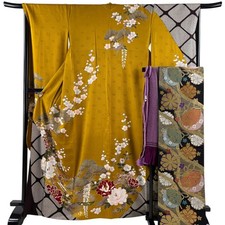 Long-sleeved kimono length 167cm sleeve length 67cm full set of sash obi