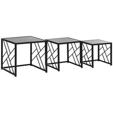 HOMCOM Nesting Coffee Tables Nest of Tables Set of 3 Grey Square Design Black