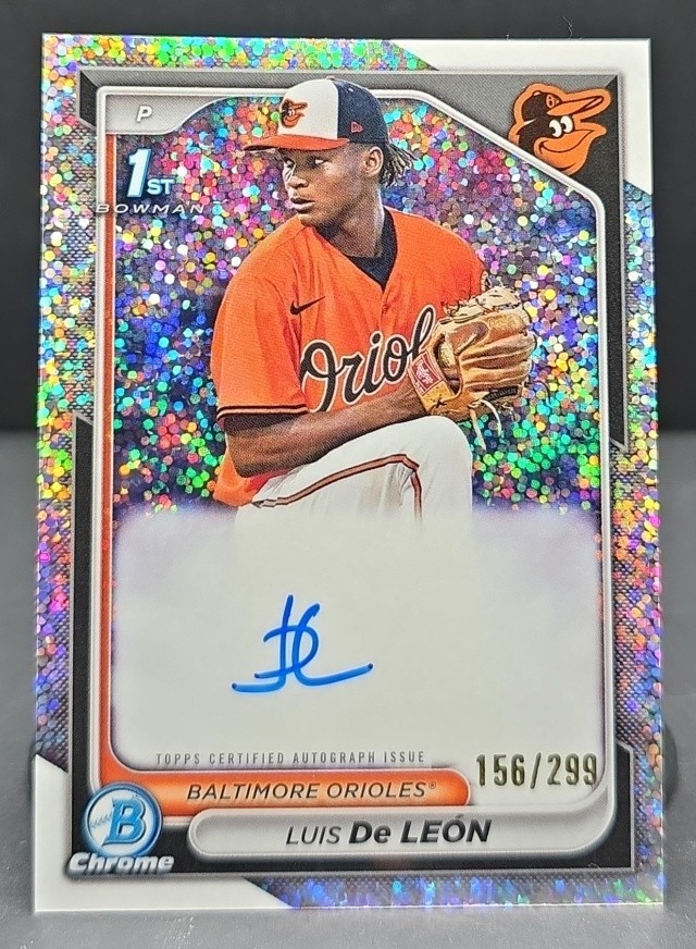 2024 Bowman Chrome Luis De Leon Auto Speckle Refractor /299 #CPA-LDL 1st Orioles