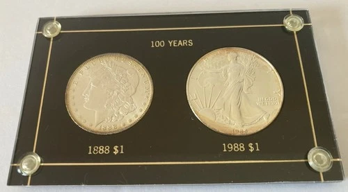 1888 MORGAN And 1988 Silver Dollar 100 Years Uncirculated Set
