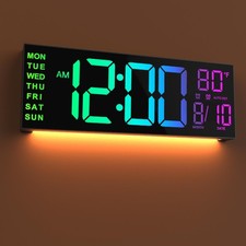 LED Wall Clock 16" with Large Display, Alarm,Timer, Temp,Date Soft Night Light