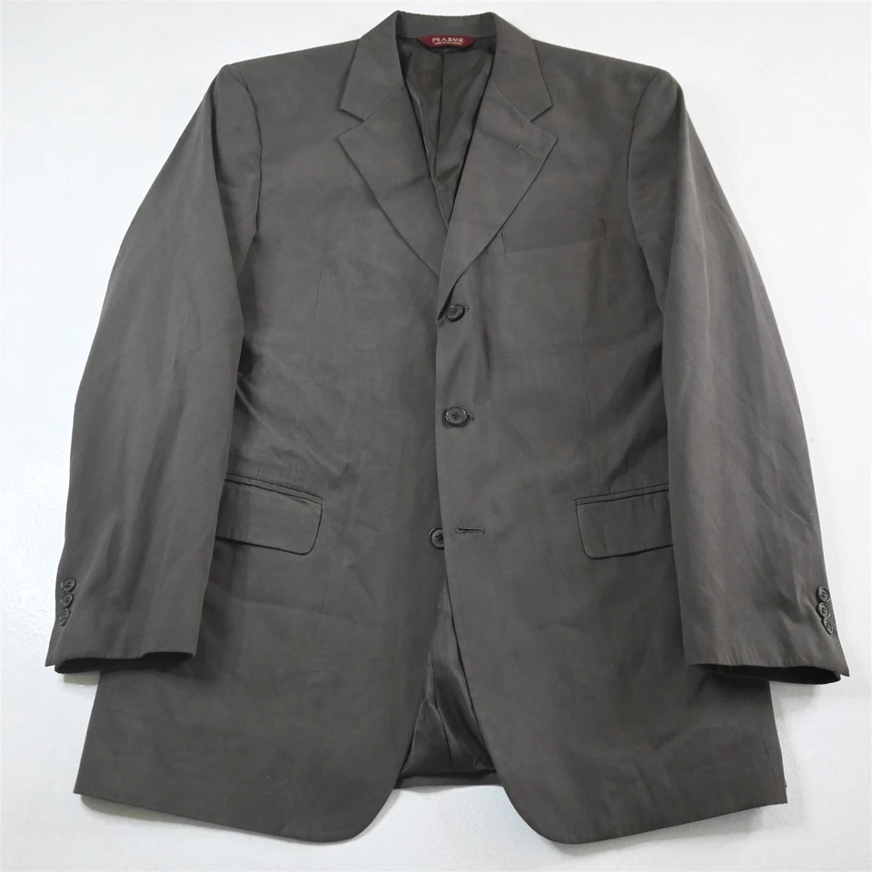 Vtg Jos A Bank 42L 34x32 Gray Brushed Cotton Mens Jacket Pants Suit - Image 2 of 4