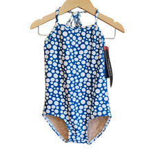 NEW Toobydoo Swim Girls Size 3-4 Blue White Polka Dot Halter One Piece Swimsuit