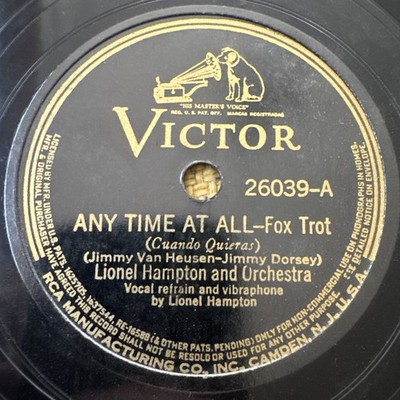 LIONEL HAMPTON Any Time at All / ORIGINAL DIXIELAND JAZZ Old Joe Blade 78rpm E-