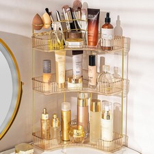 Makeup Organizer for Vanity, 3-Tier Corner Bathroom Countertop with Brush