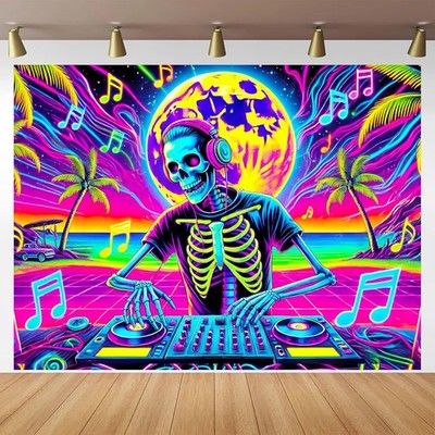 Blacklight DJ Tapestry 78x59 inches UV Reactive Black Light Animal Tapestries Ar