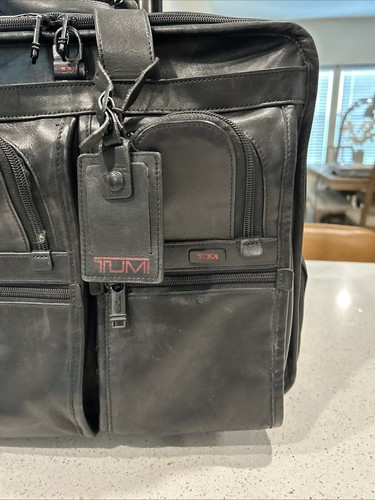 TUMI ‘Alpha’ Black Leather Expandable Wheeled Briefcase - 96103DH - Picture 5 of 24