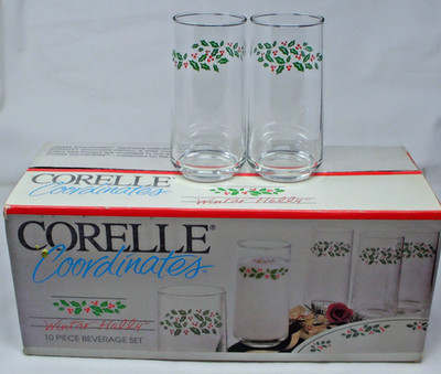 10Pc MIB Corelle Coordinates Winter Holly Christmas Tumblers 6'' Tall 16 oz