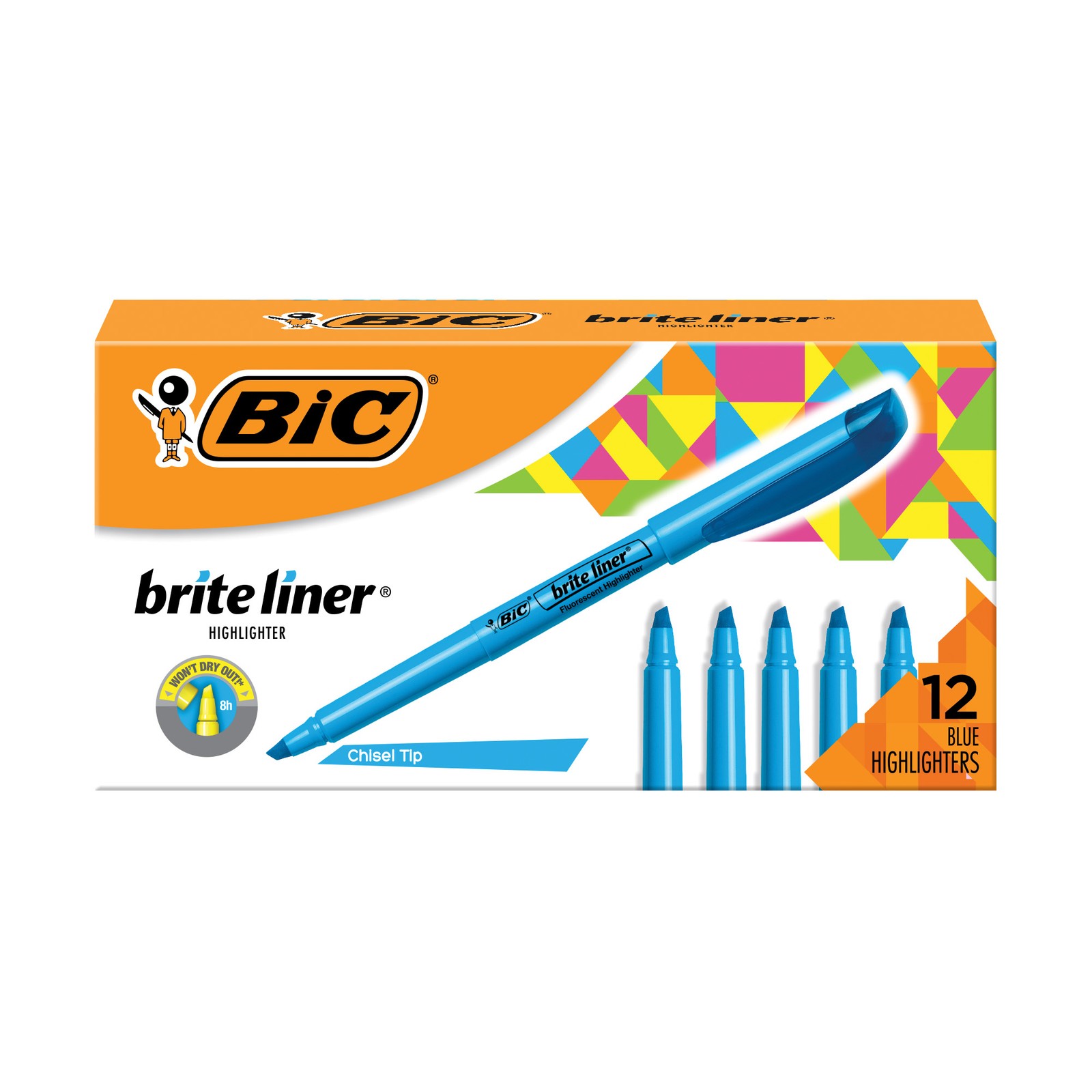 BIC Brite Liner Blue Highlighters, Chisel Tip, 12-Count Pack