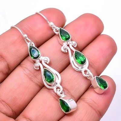 Emerald -Simulated Multi Collet 925 Sterling Silver Earring 2.11'' Christmas Gift