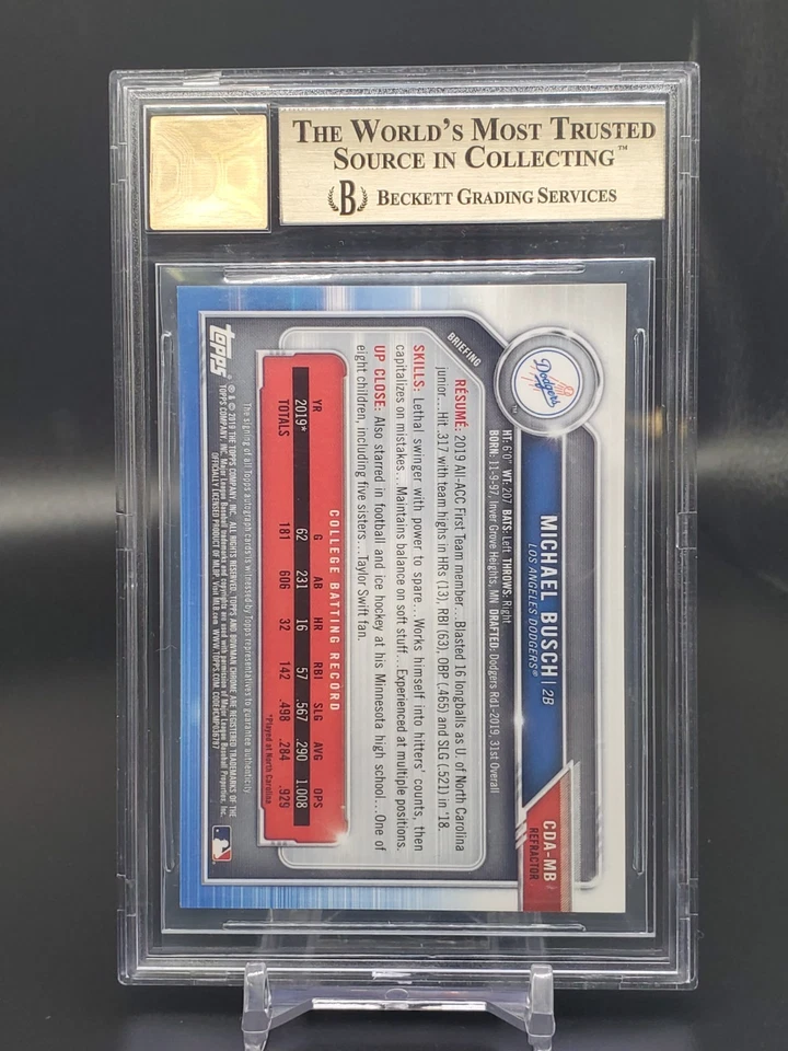 2019 Bowman Chrome Draft Michael Busch 1st Refractor Auto /499 Dodgers BGS 9.5 - Image 2 of 2