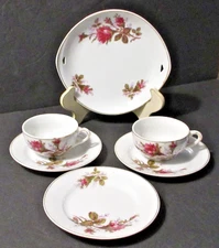 VINTAGE Moss Rose / Royal Rose Fine China Mini Tea Cup Set Gold Trim Japan 1950s