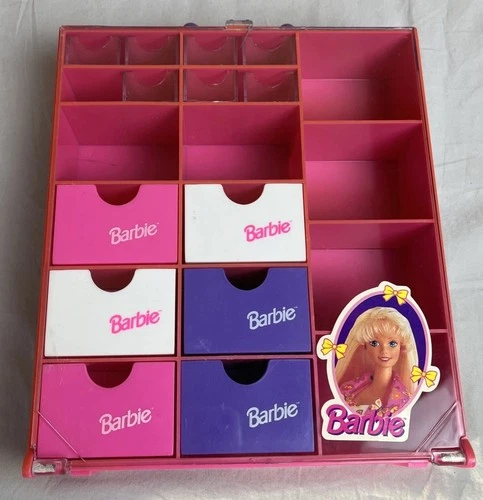 Vtg 1993 Mattel Barbie Carrying Case/Organizer Multiple Compartments W/ Handle