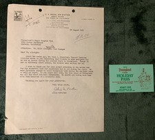 1962 Disneyland milt albright signed initialed document + 1972 holiday pass rare