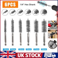 6 X Stainless Steel Wire Brush Drill Attachment Bore Rust Pipe Cleaner Set UK