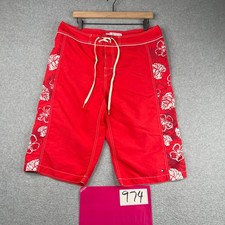 Vintage Tommy Hilfiger Swim Trunks Mens 34 Board Shorts Red Floral Stripe Beach