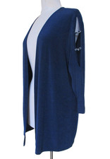 Chicos Travelers Blazer Cardigan Blue Open Front Slit Sleeves Metal Links 3 XL
