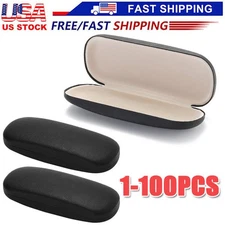 NEW Clam Shell Hard Eyeglasses PU Glasses Case Black w/Microfiber Cleaning Cloth