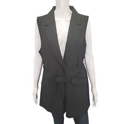 Women's Work Office Business Casual Belted Vest X-Large Sz Black Jacket Pockets