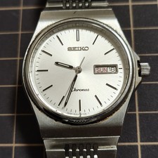 SEIKO Chronos 5H23-7D20 Men's Silver Quartz Wristwatch Approx 18cm Band