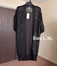 Women's Black Time and Tru Open Front Crochet Ruana size L-XL