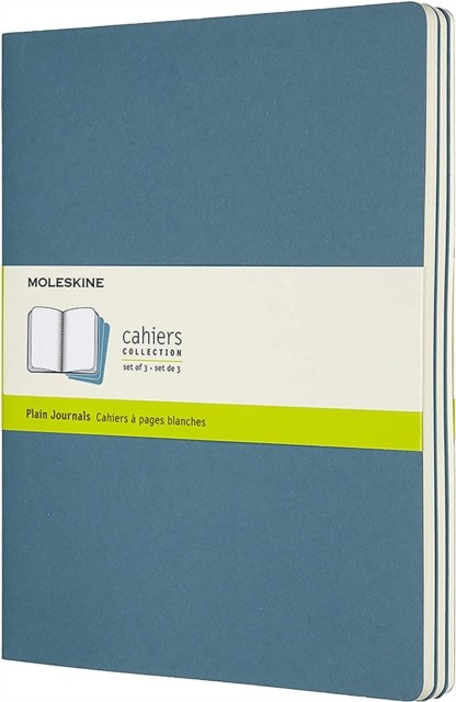 Set Of 3 Moleskine Extra Large Plain Cahier Journals Brisk Blue (Paperback Book)