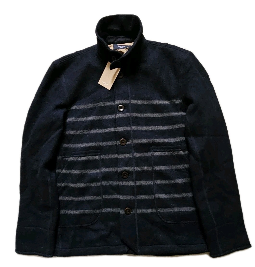 PAUL SMITH Jacket Coat Mens M Reg Fit Wool Blend Blue Grey Stripe Rrp £475
