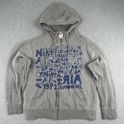 Nike Hoodie Mens L Gray Oregon Air Spell Out Full Zip Fleece Sweatshirt 1972