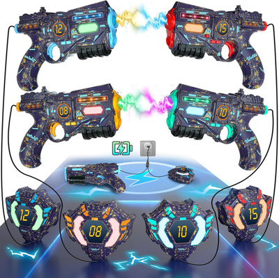 VATOS Rechargeable Real-time Data SYNC - Infrared Toy Gun Sets of 4 Gun 4 Vest w