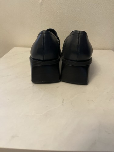 Hillard & Hanson Womens Y2K 90s Navy Blue Leather Block Heel Loafers Shoes 8.5M - Picture 4 of 8