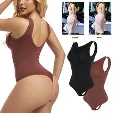 Womens' Waist Trainer Backless Round Neck Tummy Control Shapewear Bodysuit Tops