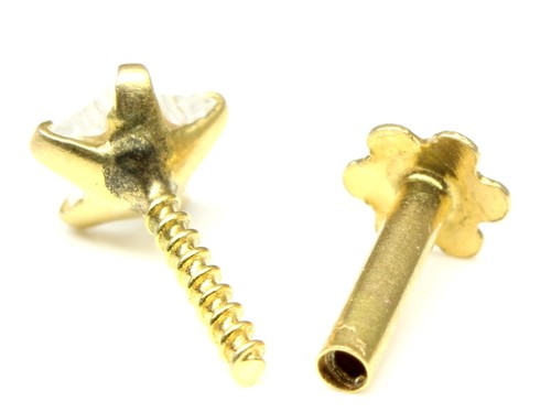 Diminuto Oro Pendiente Nariz Forma de Estrella Cz 14K Étnico Indio Piercing - Foto 3 di 3