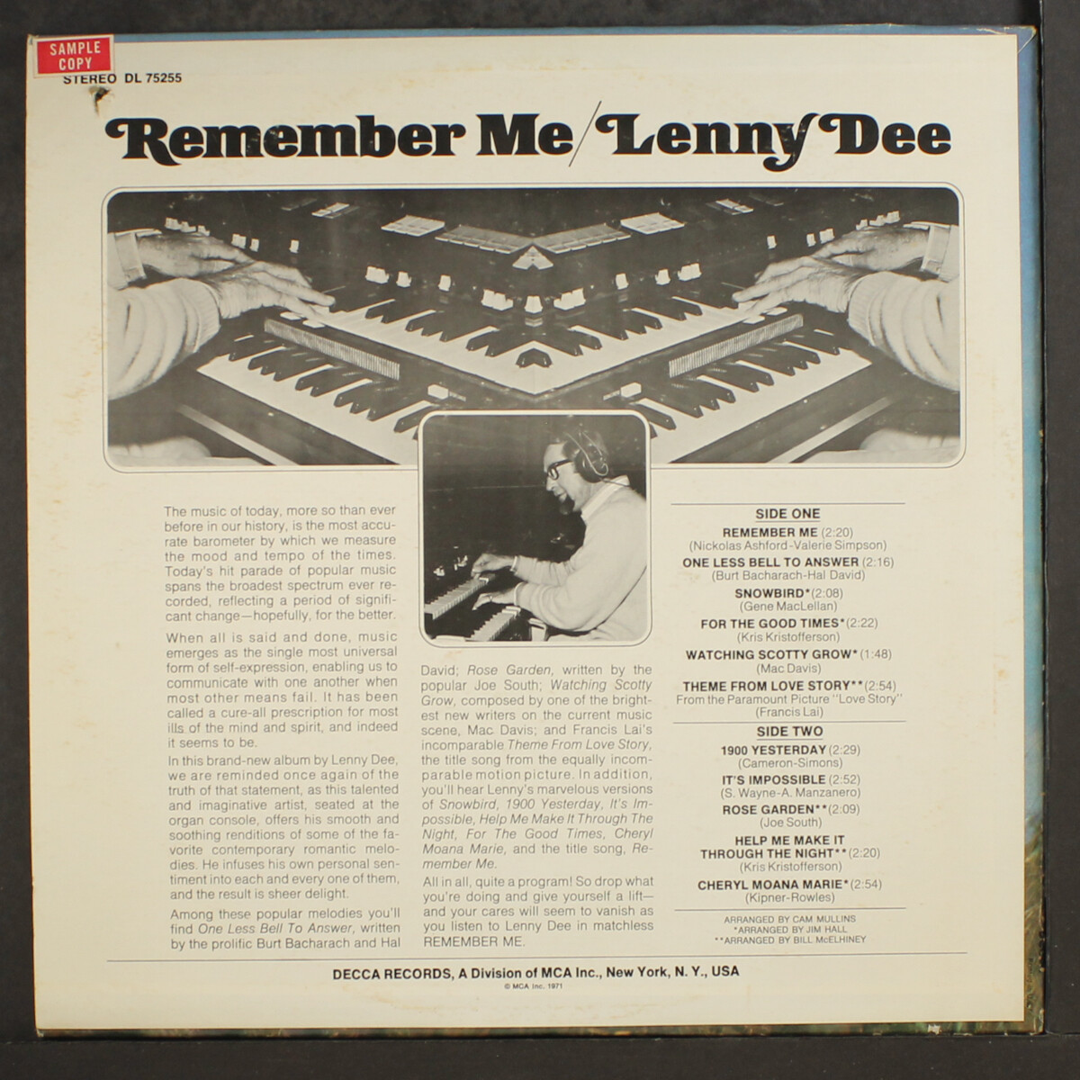 LENNY DEE: remember me DECCA 12
