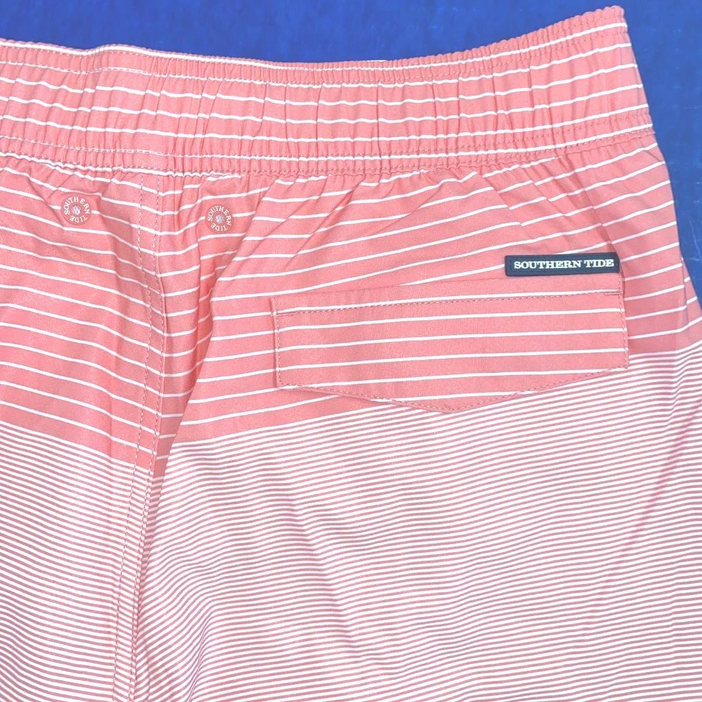 Southern Tide XL Men s Coral PINK STRIPED Swim Board Shorts Trunks 89.50 NWT