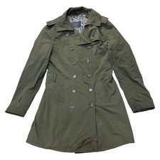 Trapstar Trench Coat Suede Leather Jacket Green Womens Medium Uk10