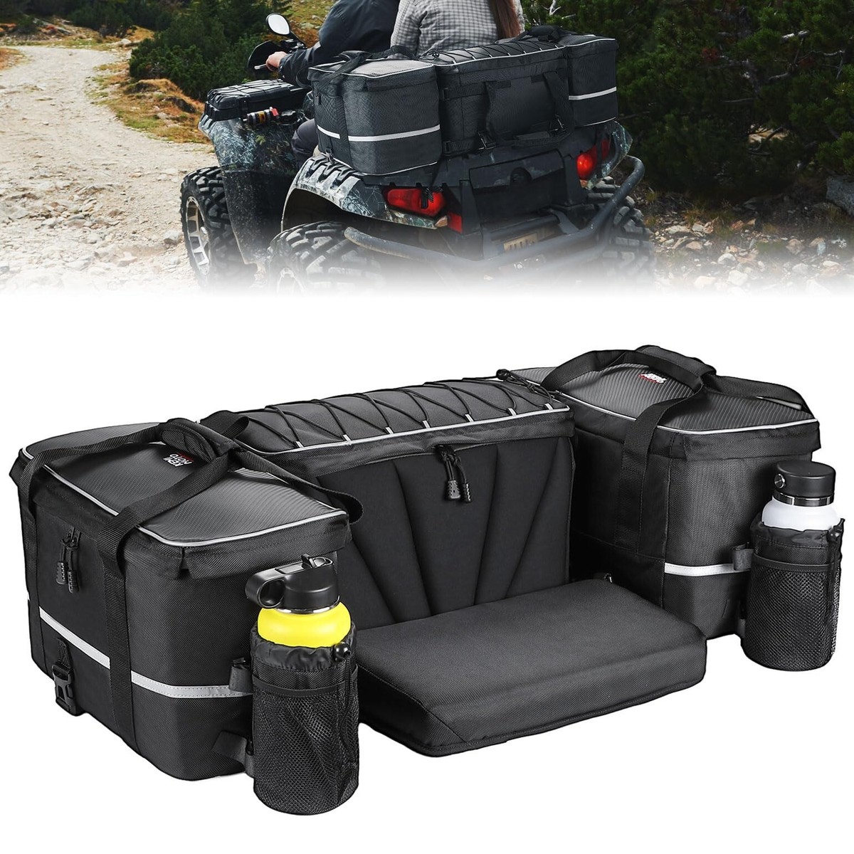 Upgraded ATV Rear Storage Bags Pack Cargo Seat Bag w