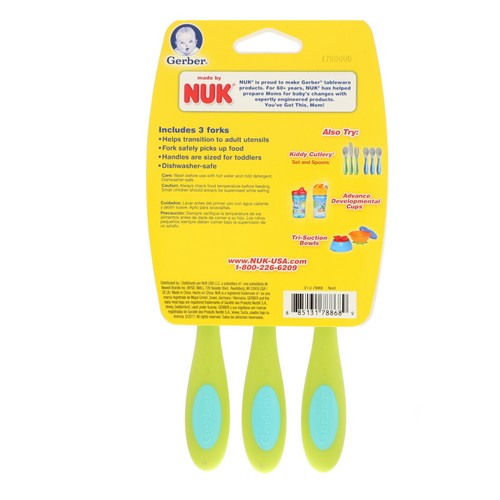 NUK, Gerber, Kiddy Cutlery, Green, 18+ Months, 3 Toddler Forks - Picture 3 of 3