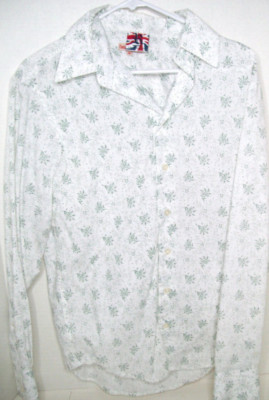 Table Cloth Made in England Green Boquet Pattern Button Down Casual Shirt Men M